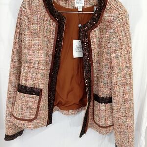 Marina Rinaldi Multicolor Tweed Blazer with Sequin Trim